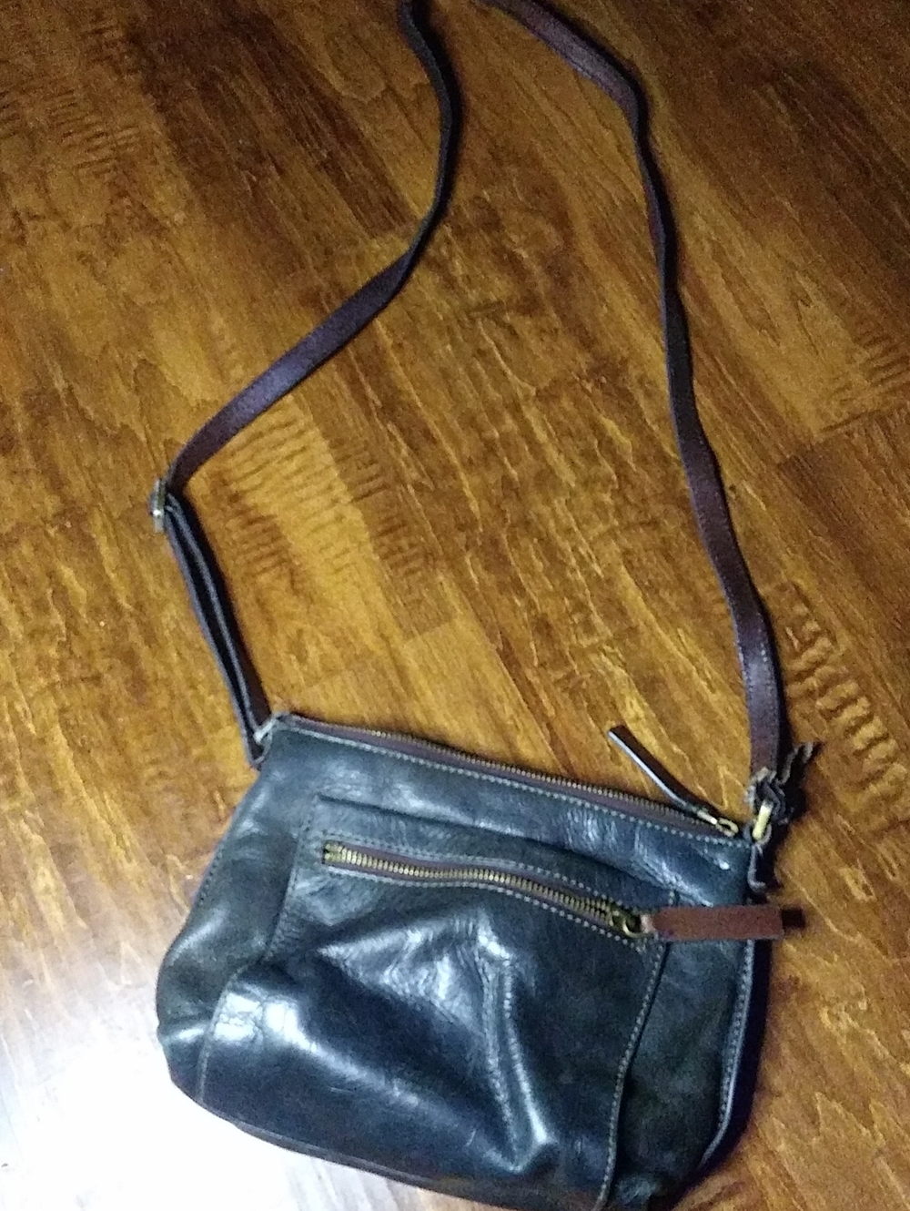 Vintage Fossil Dark Brown Leather Messenger Crossbody with Brown Strap